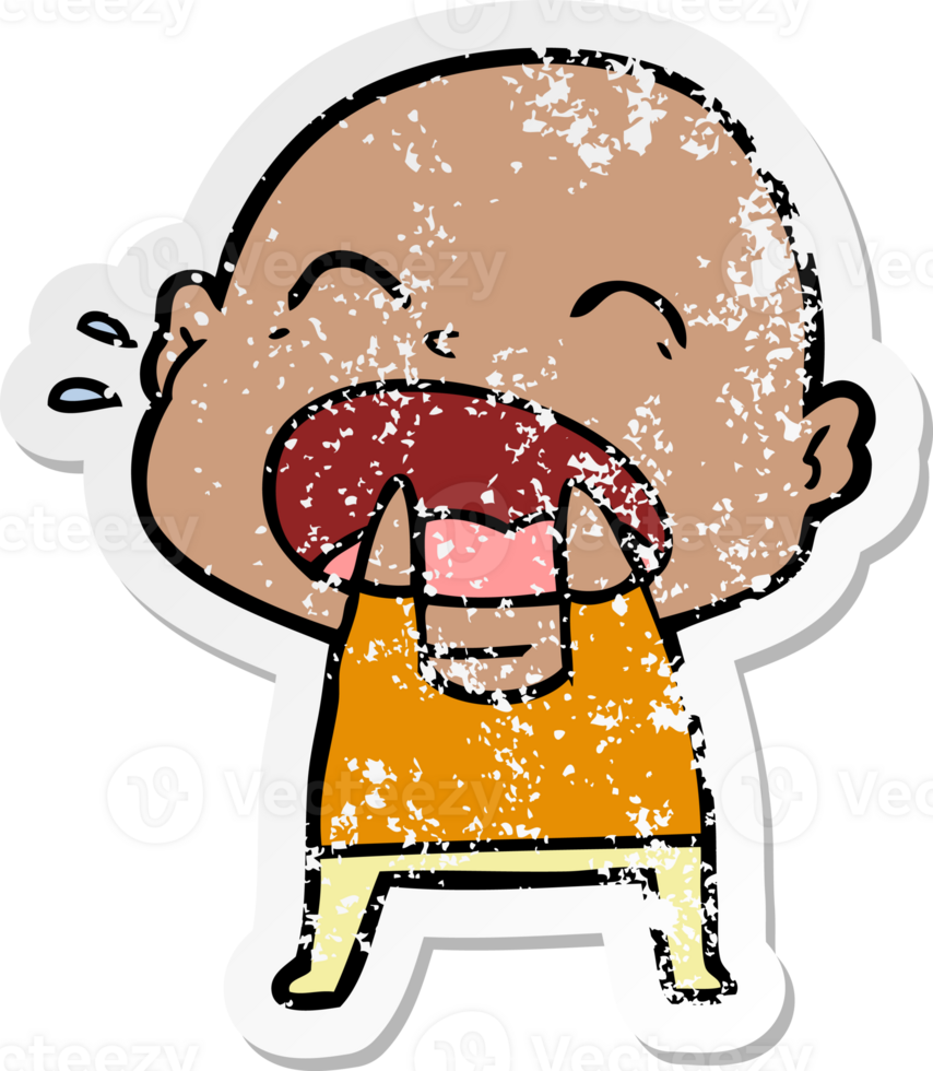 distressed sticker of a cartoon shouting bald man png