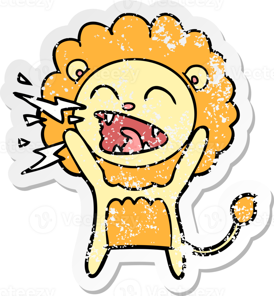 distressed sticker of a cartoon roaring lion png