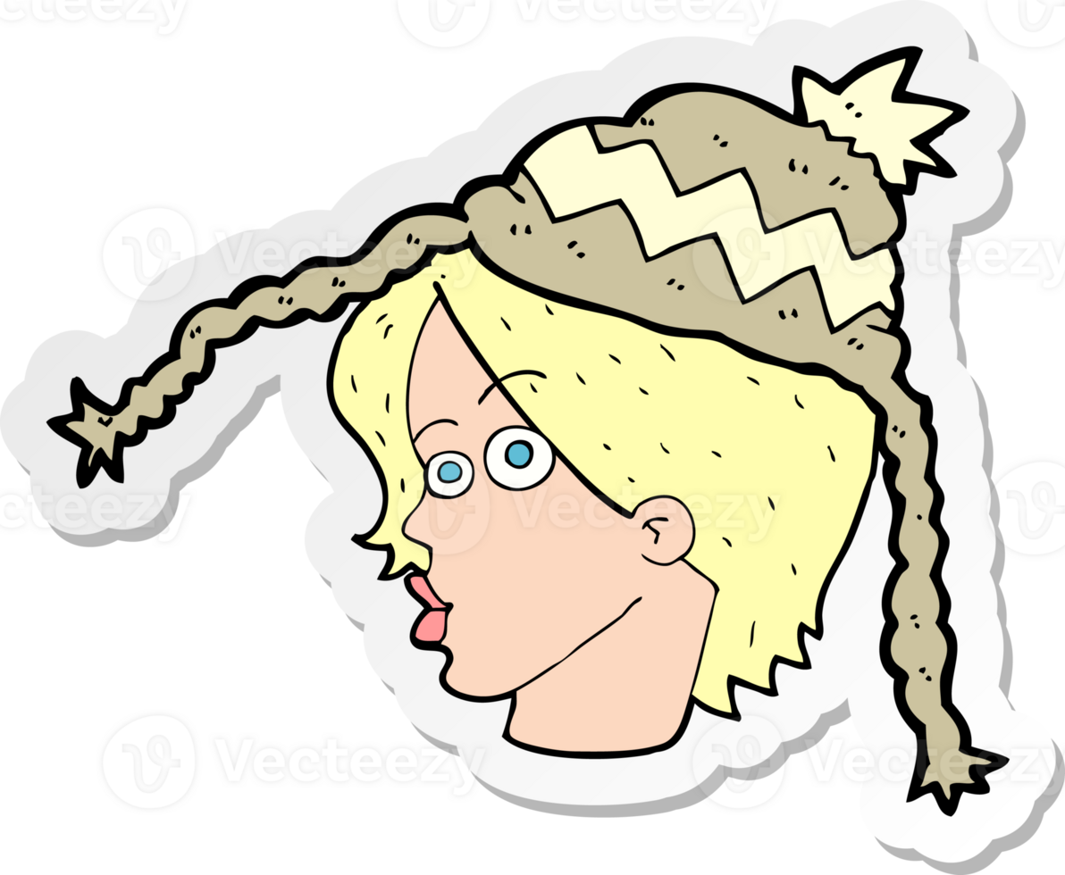 sticker of a cartoon woman wearing winter hat png