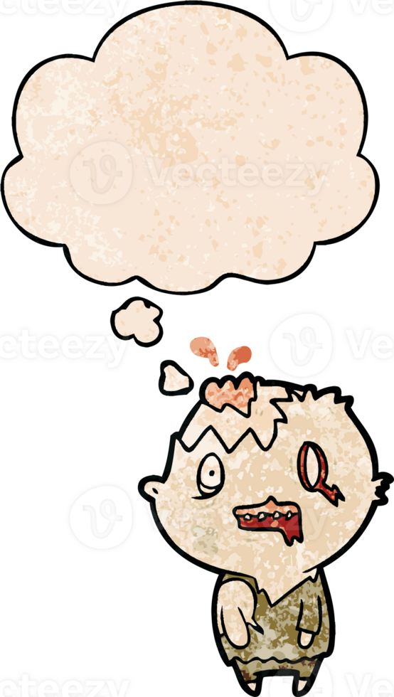 cartoon zombie and thought bubble in grunge texture pattern style png