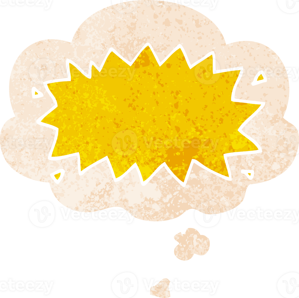cartoon explosion symbol and thought bubble in retro textured style png