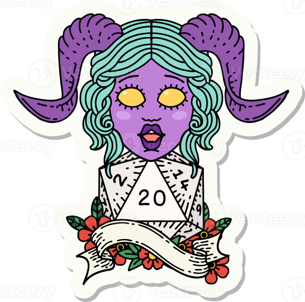 tiefling with natural twenty dice roll sticker png