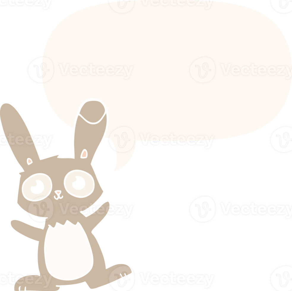 cute cartoon rabbit and speech bubble in retro style png