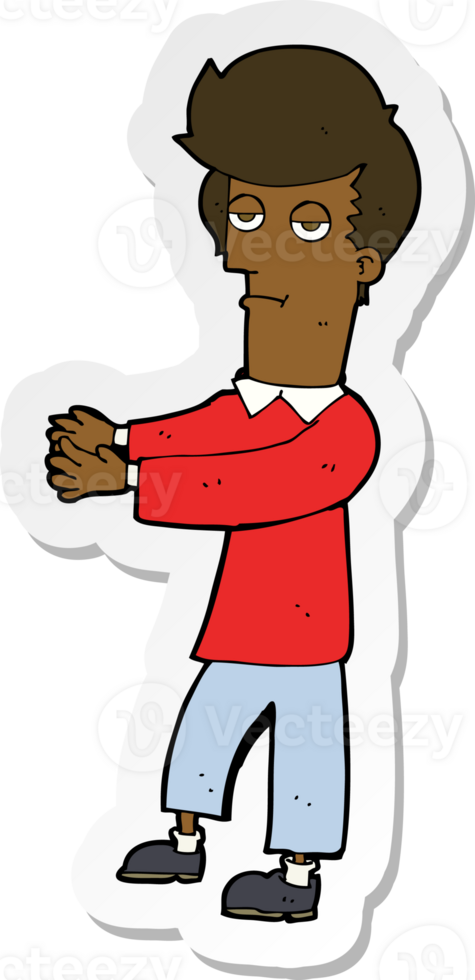 sticker of a cartoon bored man showing the way png