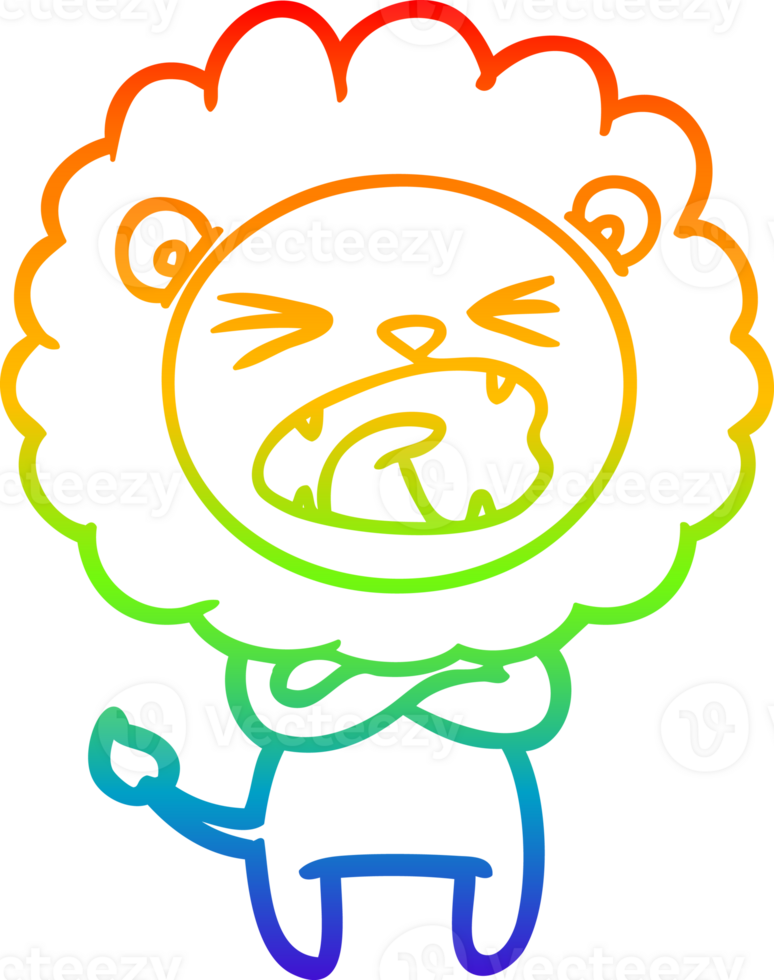 rainbow gradient line drawing cartoon angry lion png