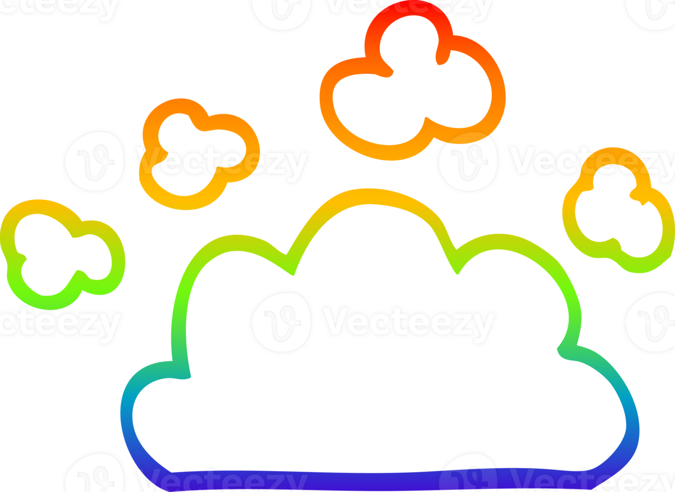 rainbow gradient line drawing cartoon weather cloud png