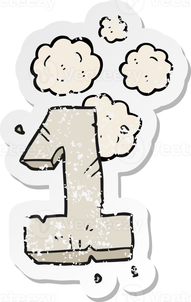 retro distressed sticker of a cartoon stone number one png