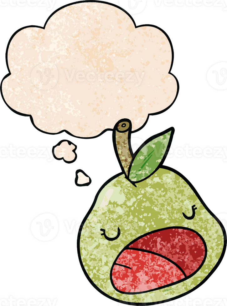 cartoon pear and thought bubble in grunge texture pattern style png