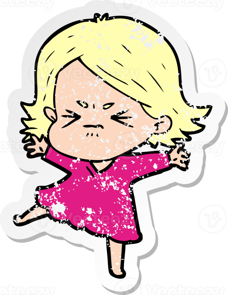 distressed sticker of a cartoon angry woman png