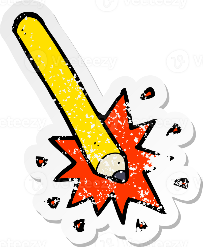 retro distressed sticker of a cartoon pencil png