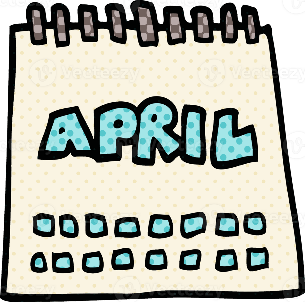cartoon doodle calendar showing month of april png