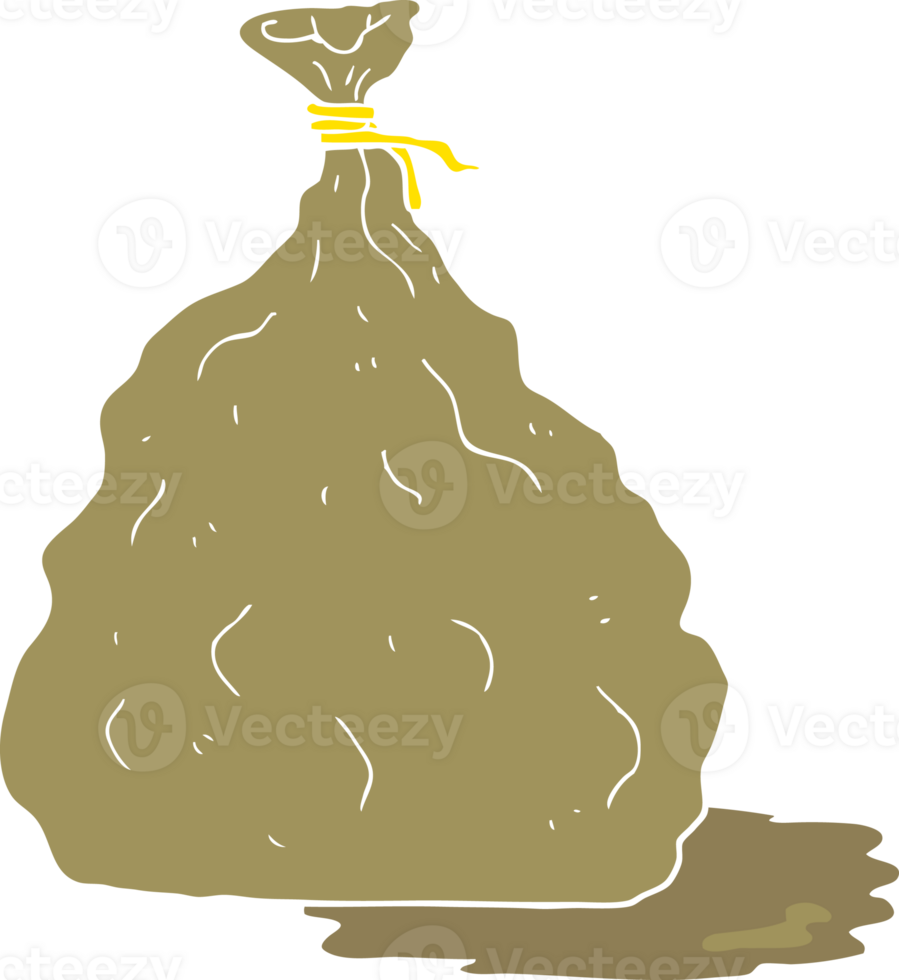 flat color illustration of a cartoon tied bag of rubbish png