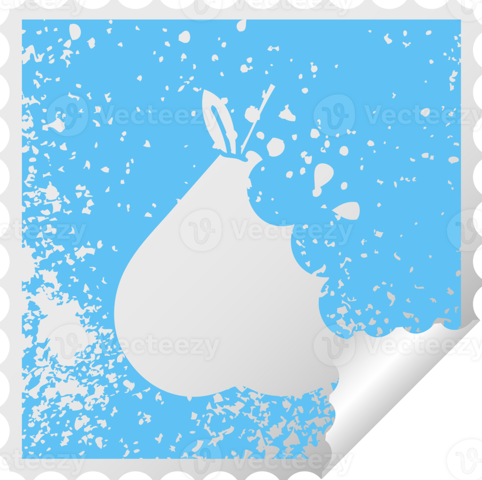 distressed square peeling sticker symbol green pear png