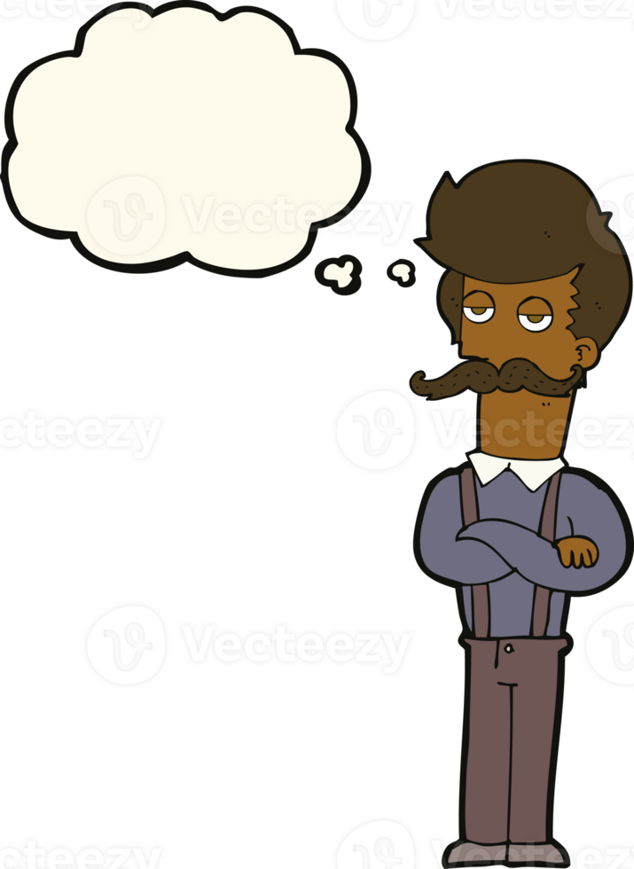 cartoon man with mustache with thought bubble png