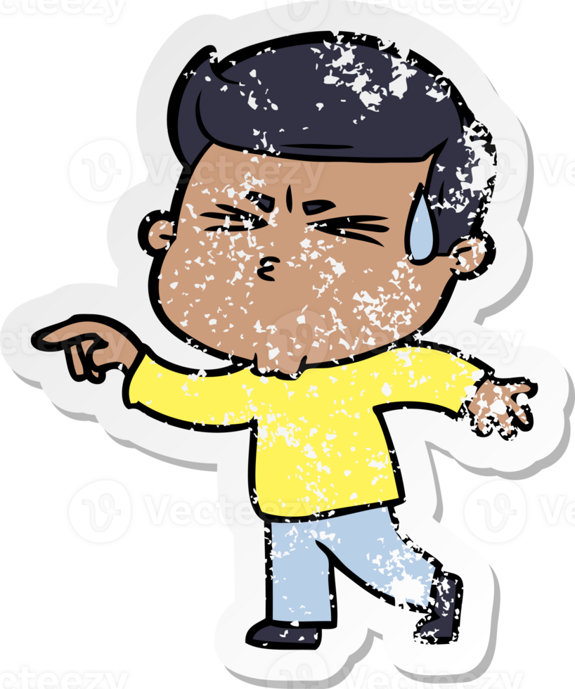 distressed sticker of a cartoon man sweating png