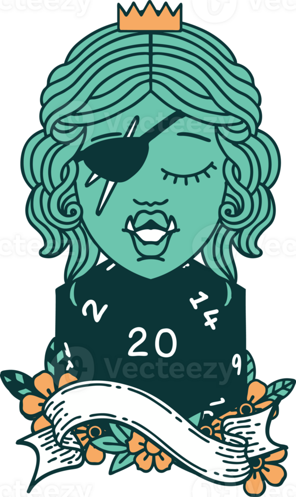 orc rogue character with natural twenty dice roll illustration png