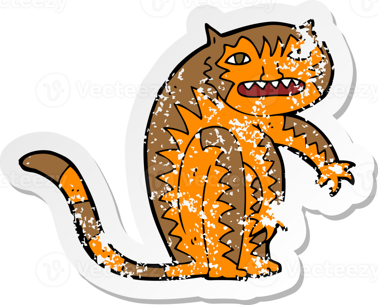 retro distressed sticker of a cartoon tiger png