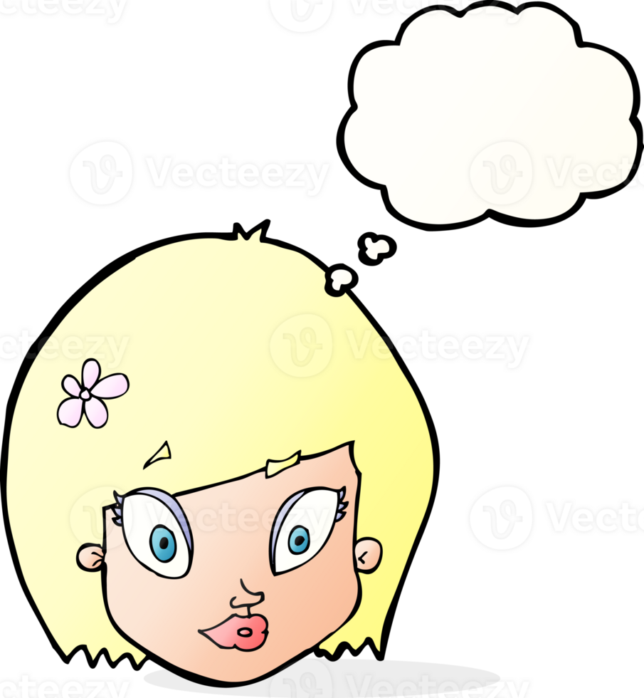 cartoon happy female face with thought bubble png
