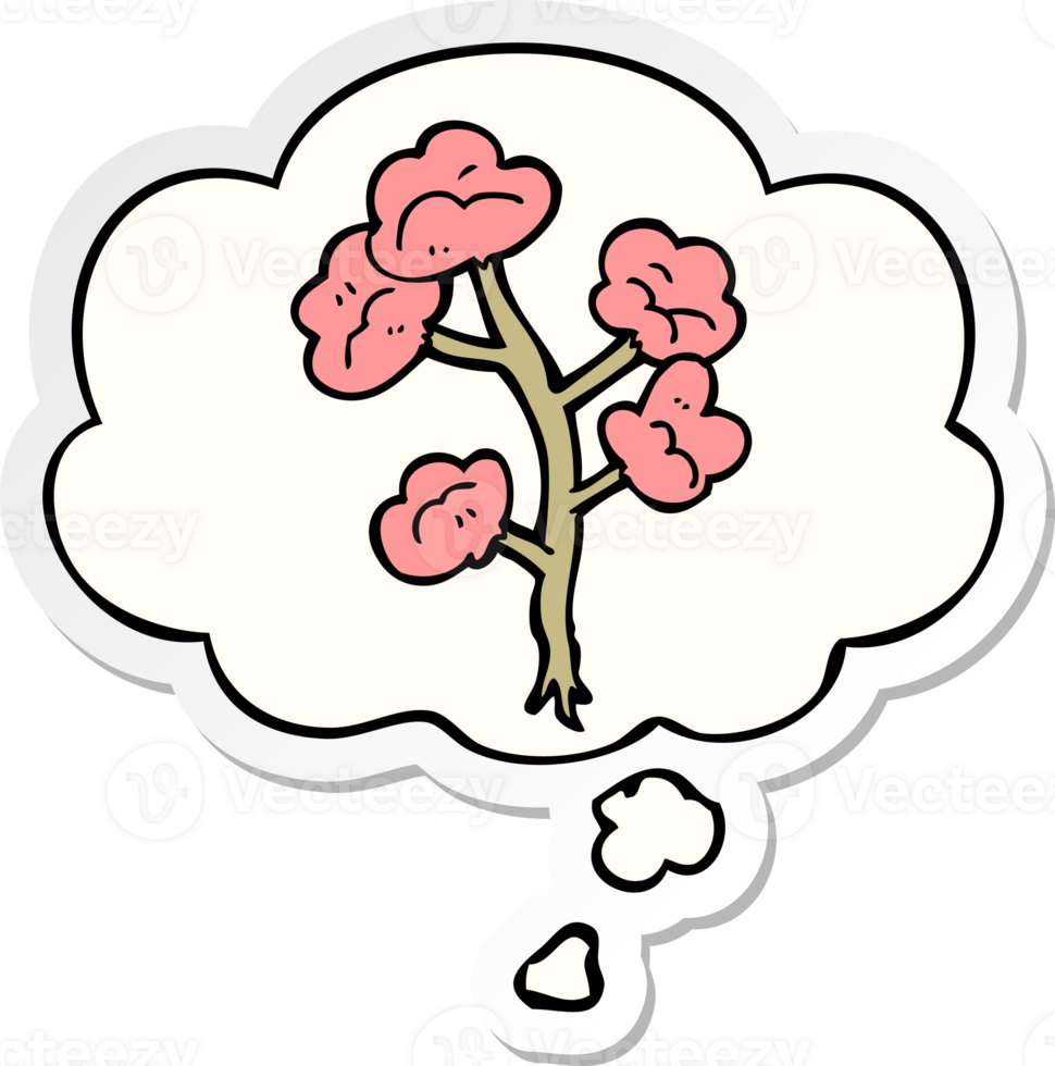 cartoon flowers and thought bubble as a printed sticker png