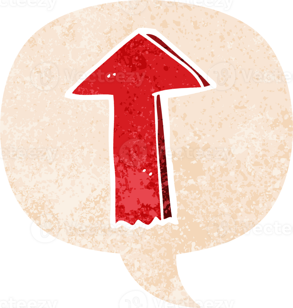cartoon arrow and speech bubble in retro textured style png