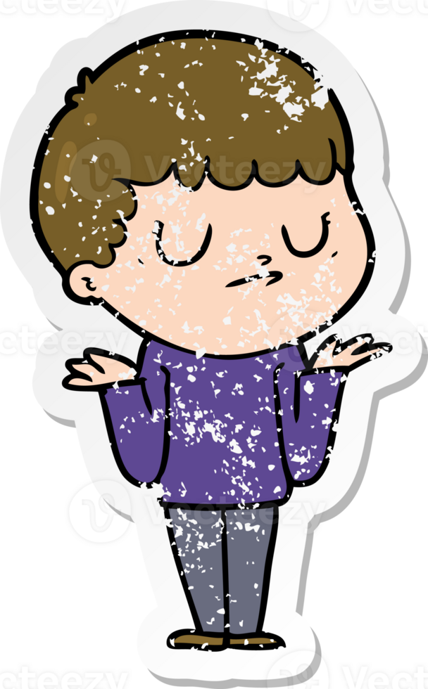 distressed sticker of a cartoon grumpy boy png