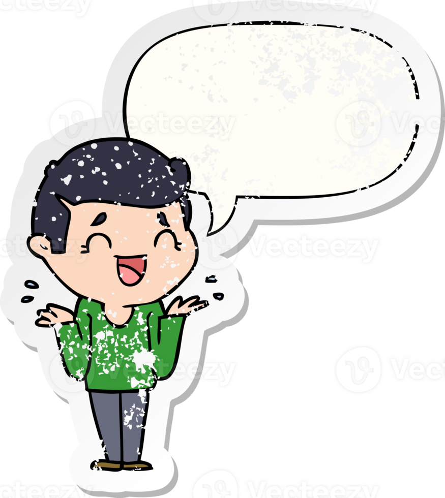 cartoon laughing confused man and speech bubble distressed sticker png