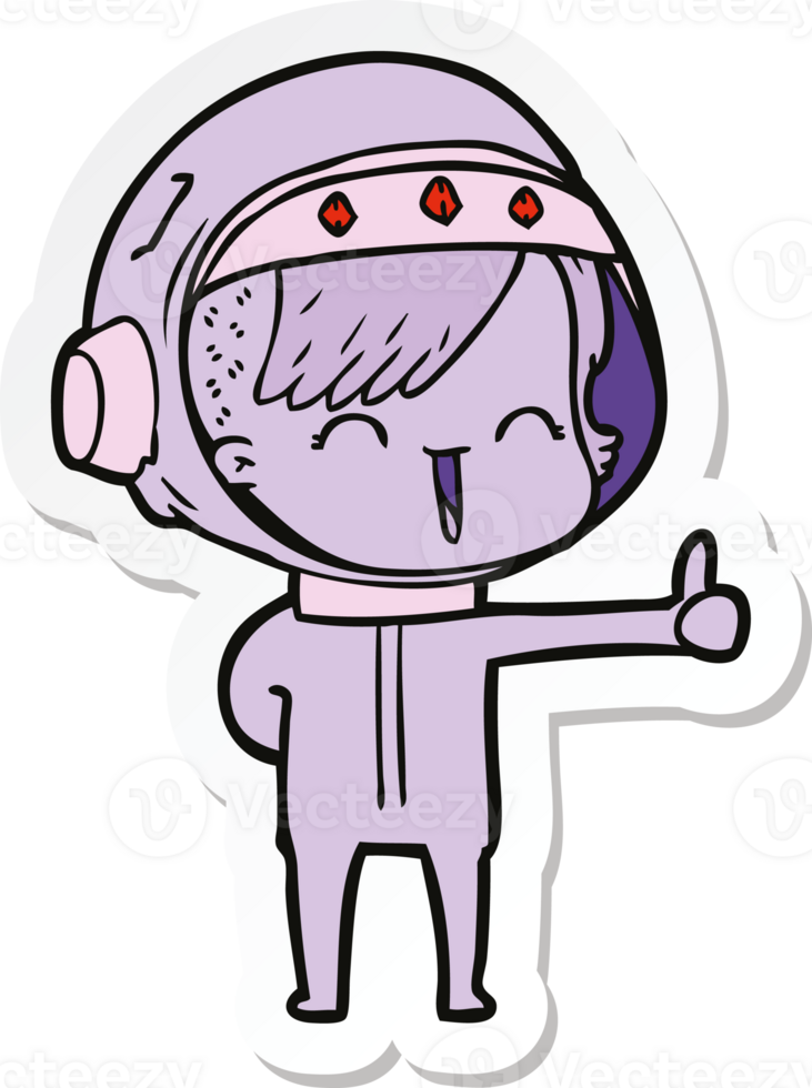 sticker of a happy cartoon space girl png