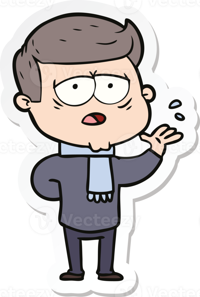 sticker of a cartoon tired man png