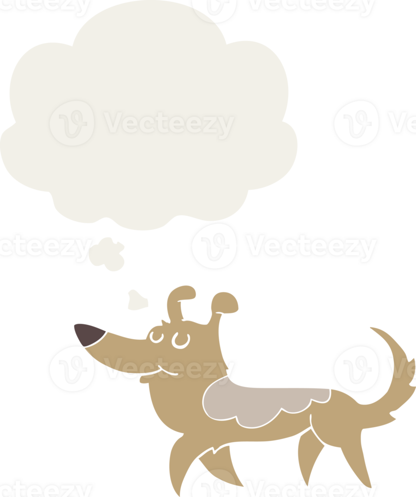 cartoon dog and thought bubble in retro style png