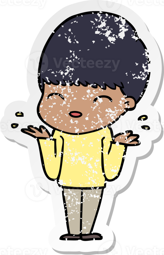 distressed sticker of a happy cartoon boy png