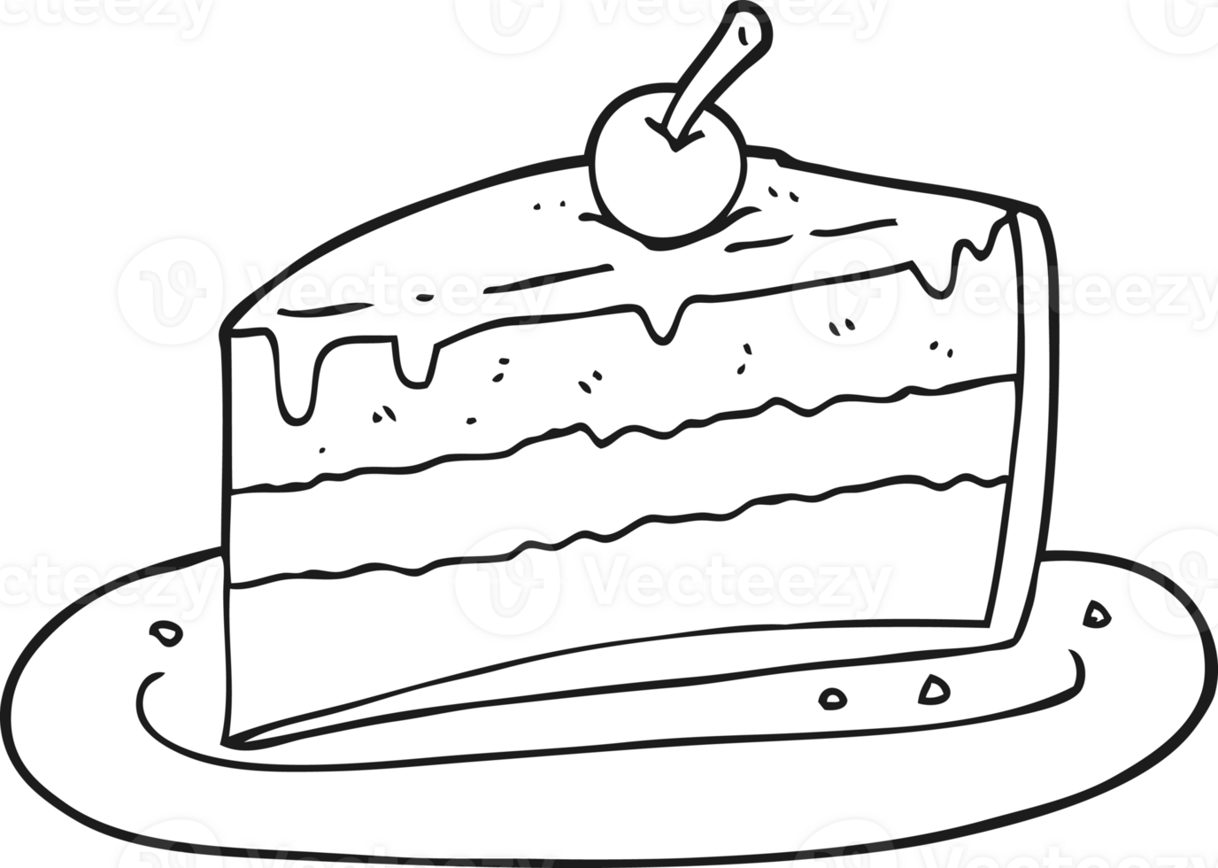 black and white cartoon slice of cake png