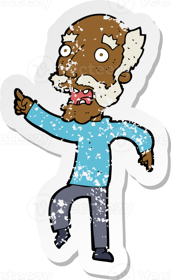 retro distressed sticker of a cartoon frightened old man png