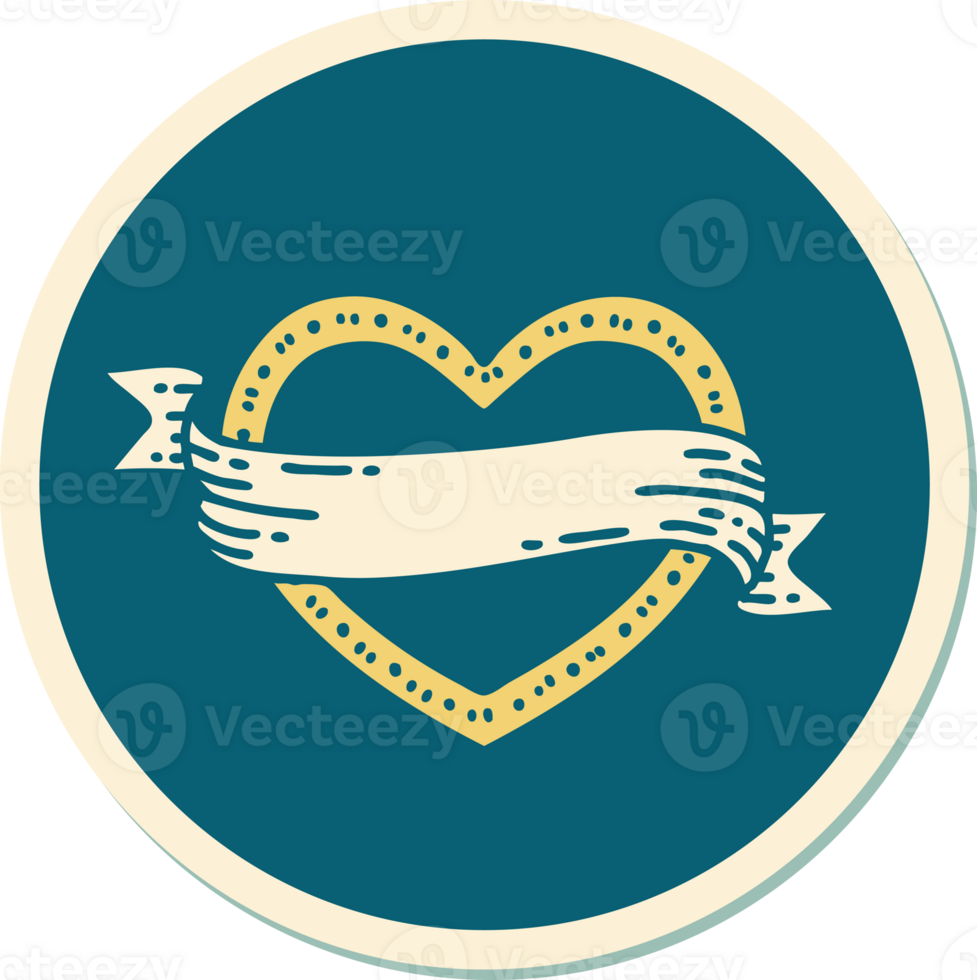tattoo style sticker of a heart and banner png