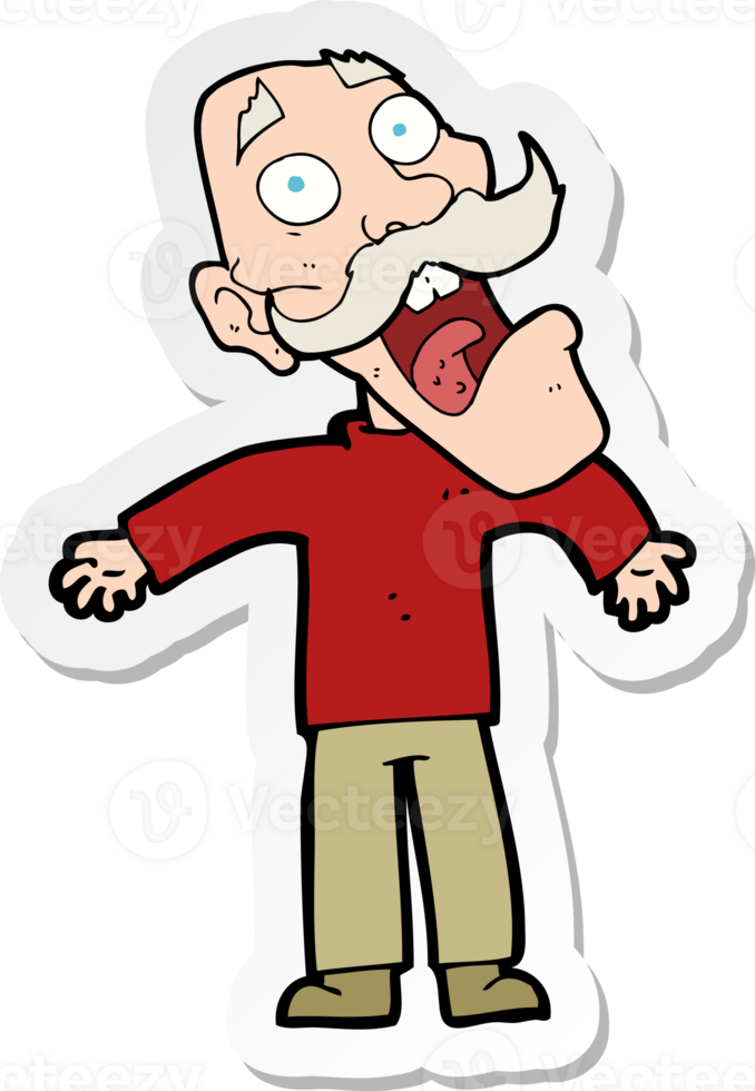 sticker of a cartoon terrified old man png