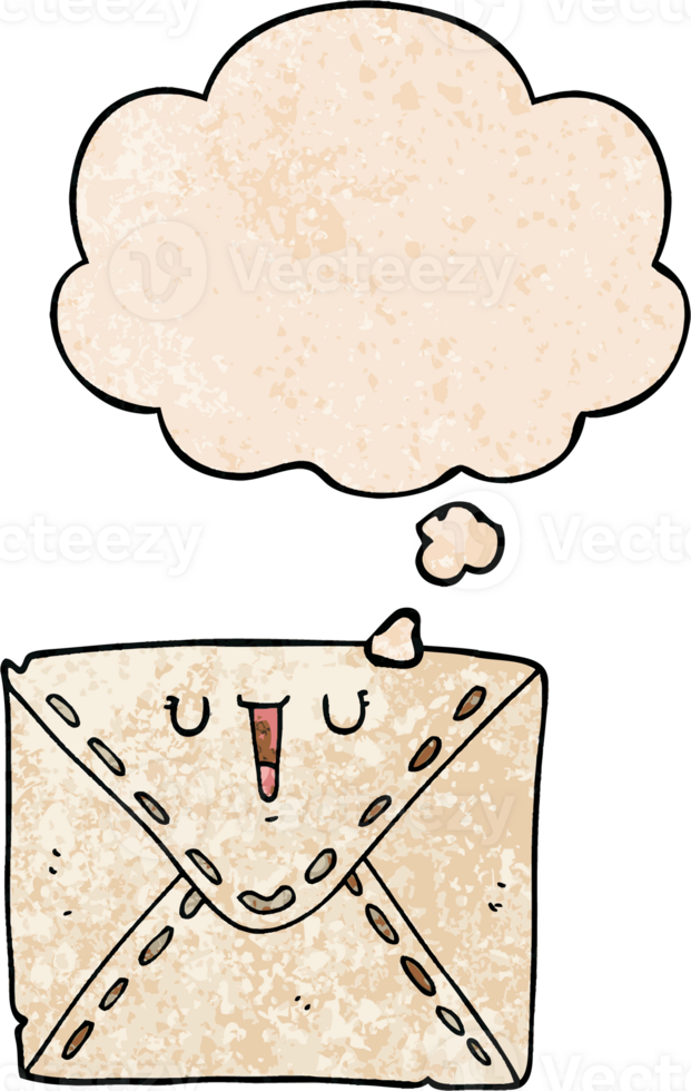 cartoon envelope and thought bubble in grunge texture pattern style png
