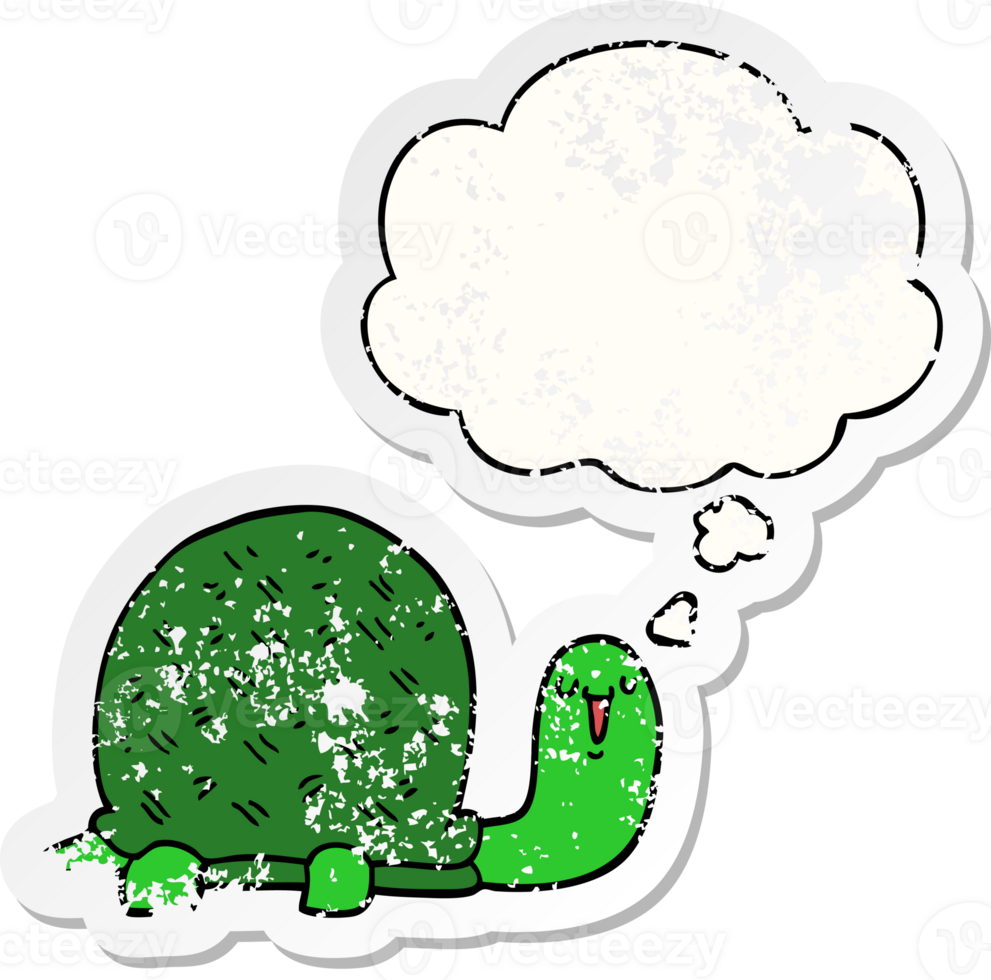 cute cartoon turtle and thought bubble as a distressed worn sticker png