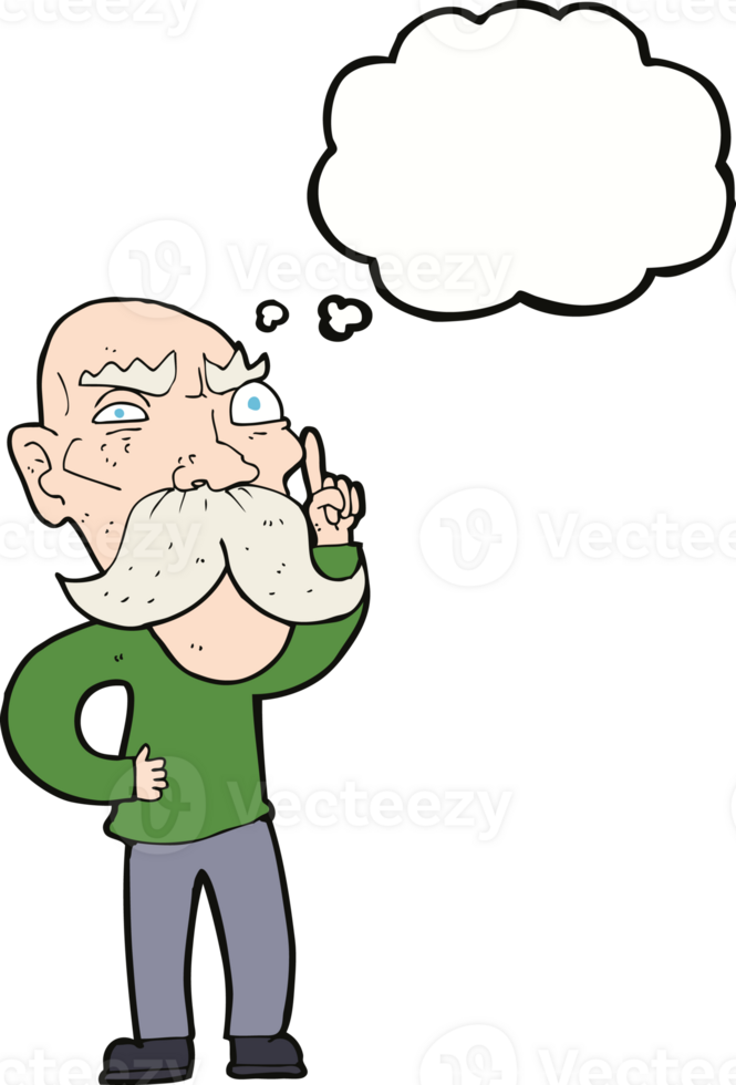 cartoon annoyed old man with thought bubble png