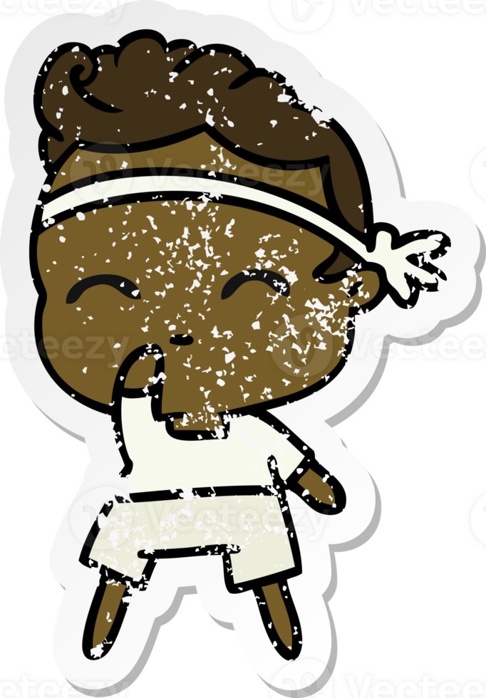 distressed sticker cartoon of kawaii cute fitness boy png