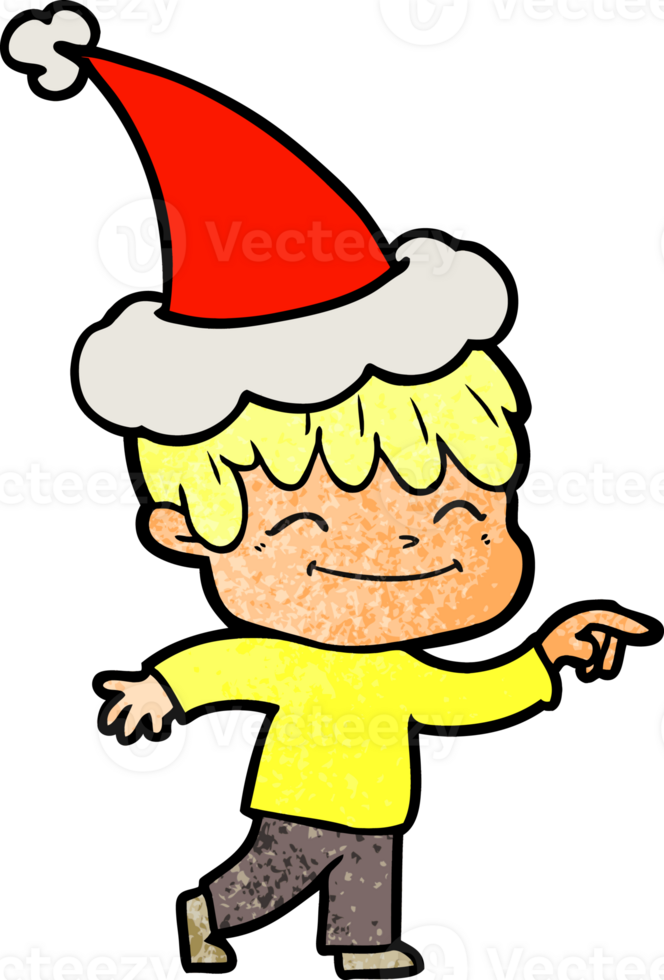 textured cartoon of a happy boy wearing santa hat png