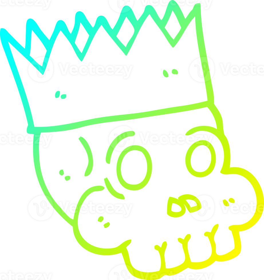 cold gradient line drawing cartoon skull wearing crown png