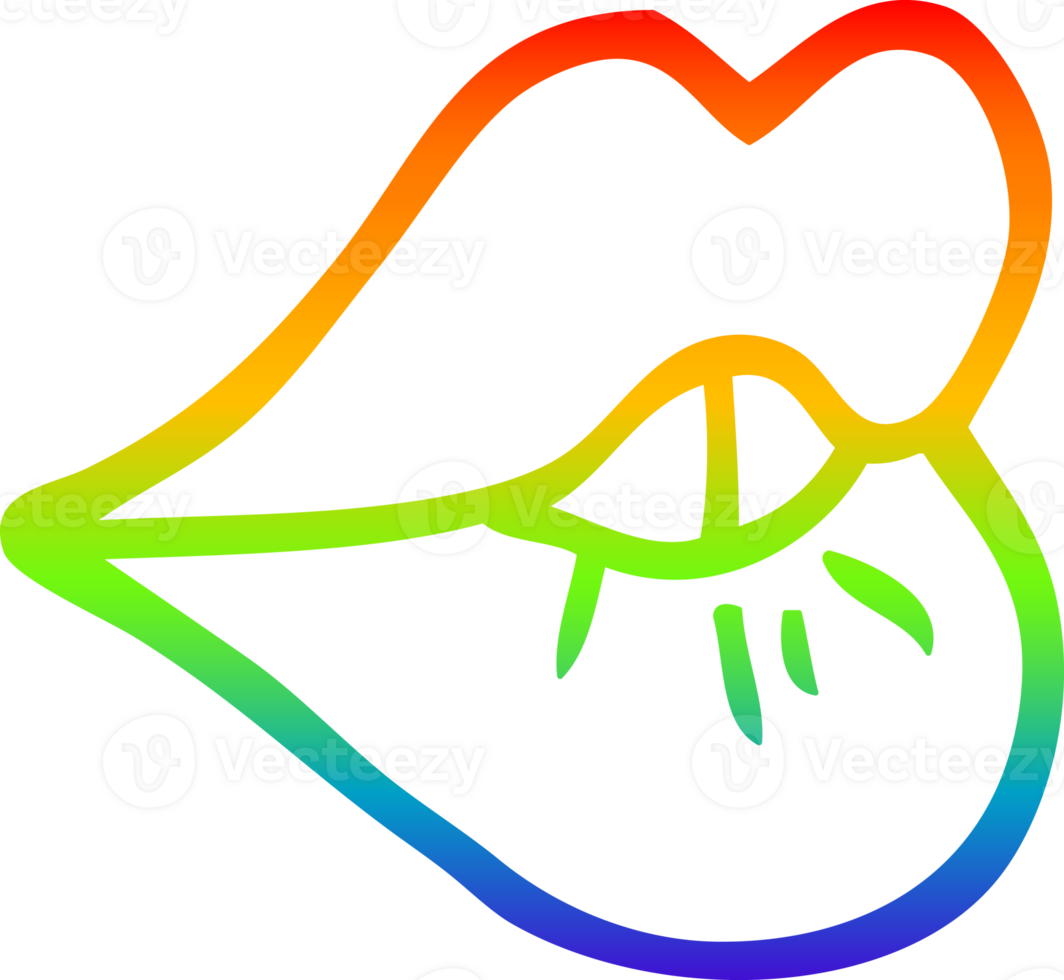 rainbow gradient line drawing cartoon pouting lips png