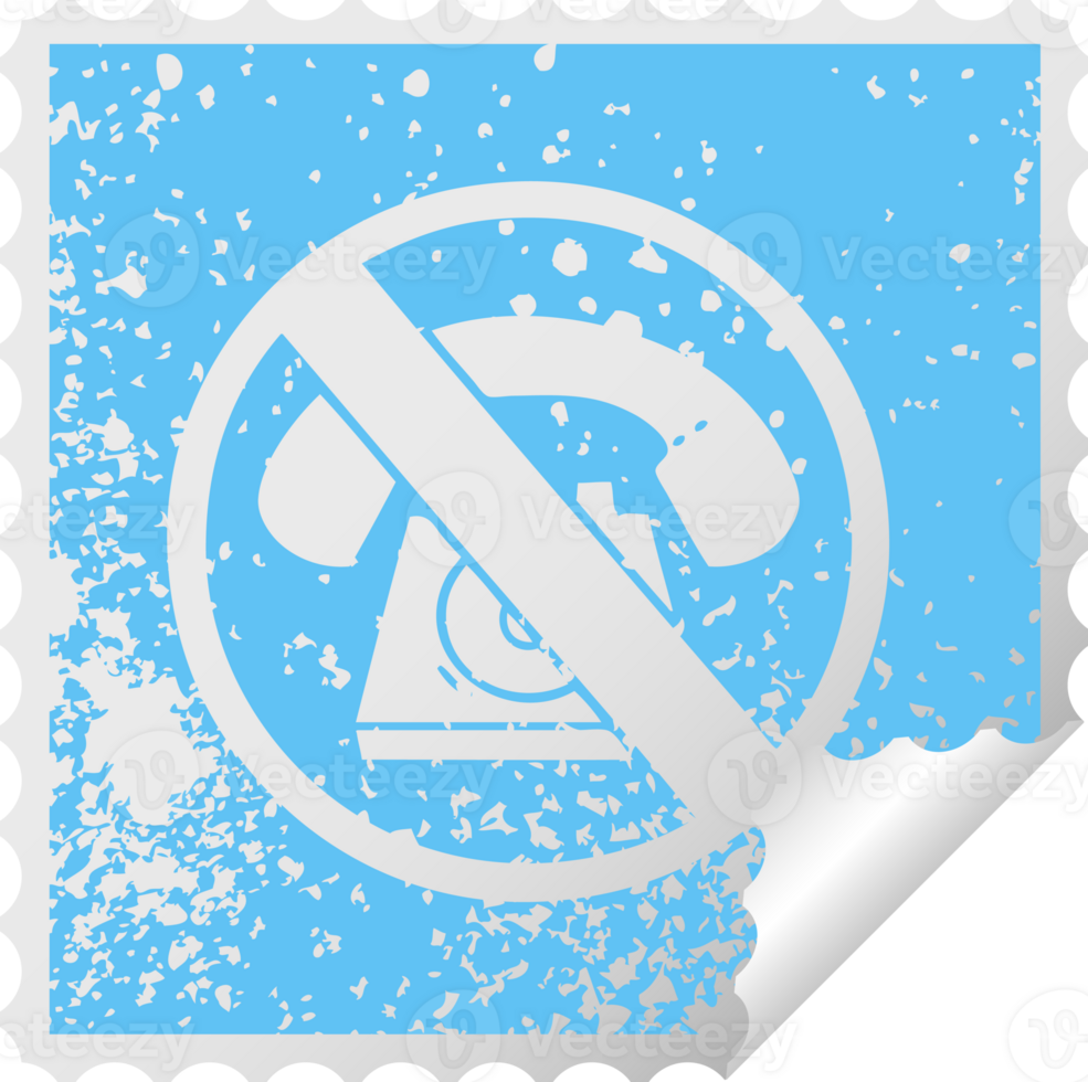 distressed square peeling sticker symbol no phones allowed sign png