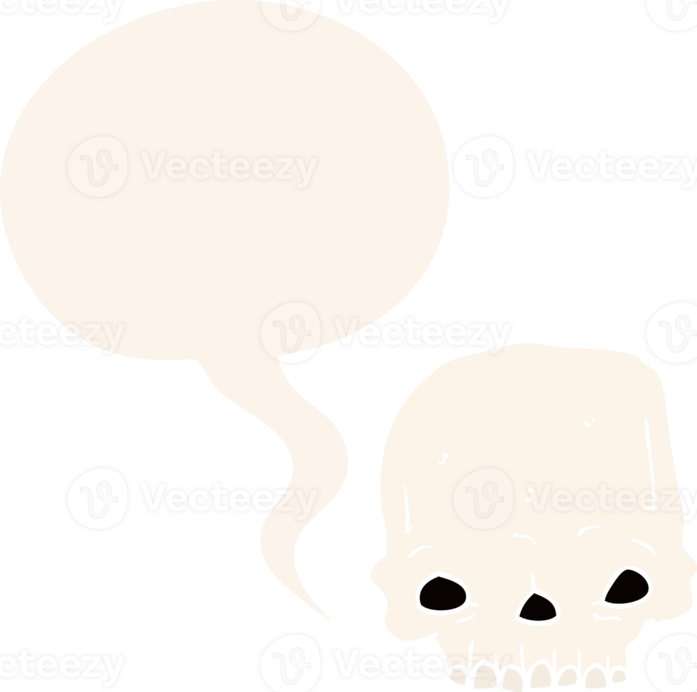 cartoon spooky skull and speech bubble in retro style png