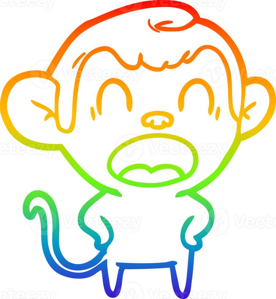 rainbow gradient line drawing shouting cartoon monkey png