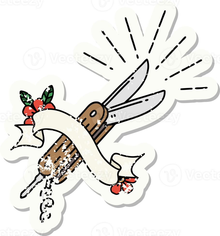 grunge sticker of tattoo style folding knife png