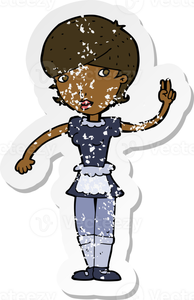 retro distressed sticker of a cartoon waitress taking order png