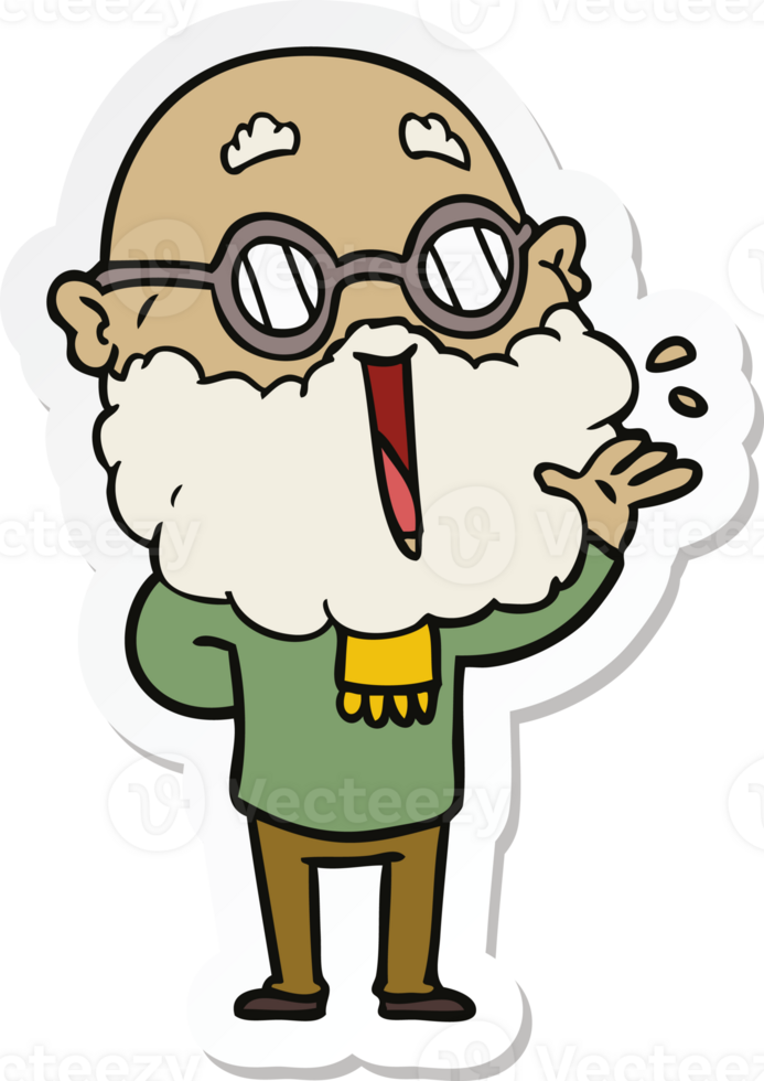 sticker of a cartoon joyful man with beard png