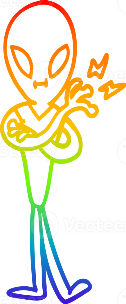 rainbow gradient line drawing cartoon alien png
