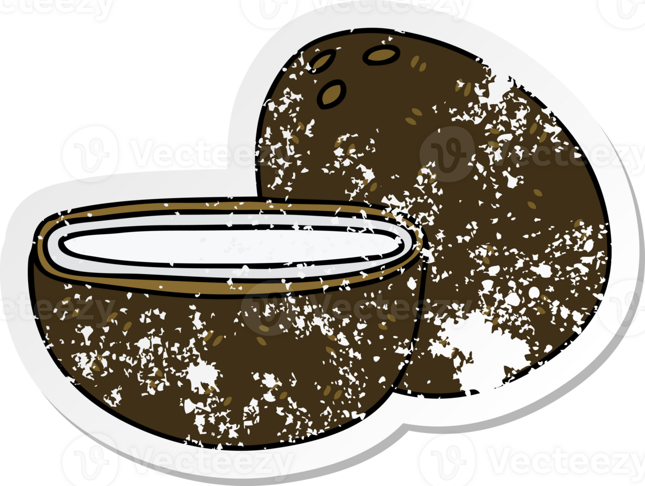 distressed sticker of a quirky hand drawn cartoon coconut png