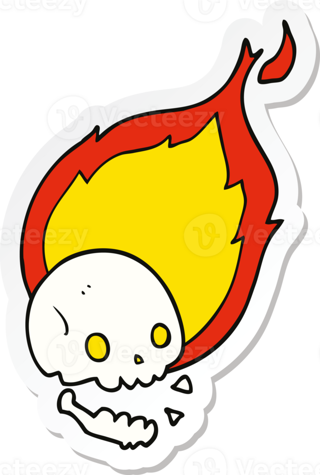 sticker of a spooky cartoon flaming skull png